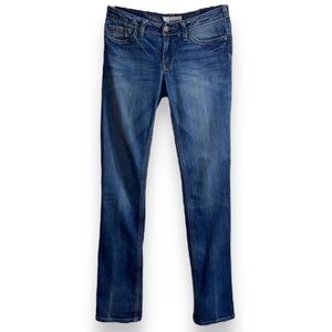 J & Company Straight Leg Low Rise Jeans Embroidered Medium Wash Size 27 (4) EUC!